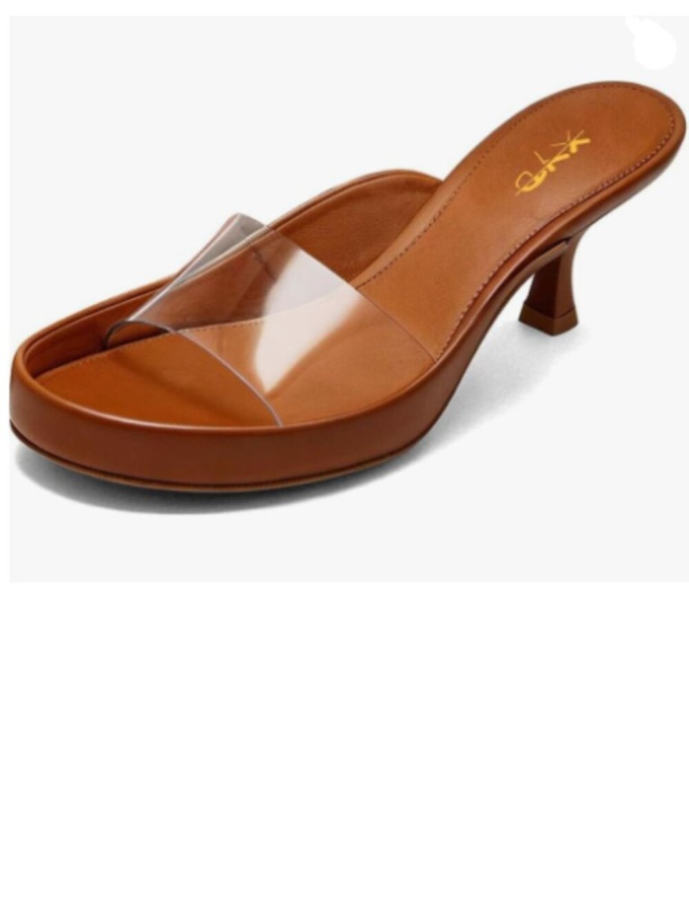 XYD Brown Clear Strap Platform Mules Open Toe Slip On Kitten Heel Slide Sandals